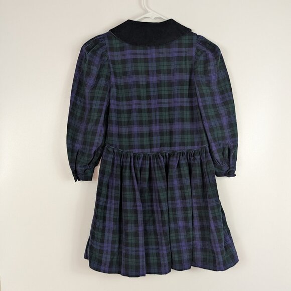 Vtg Lands End Plaid Christmas Holiday Dress Velvet Collar Green Purple Girls 7 - Picture 2 of 5